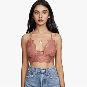Free People FP One Adella Bralette Boho Lace Camisole Top Pink Rose bohemian M
